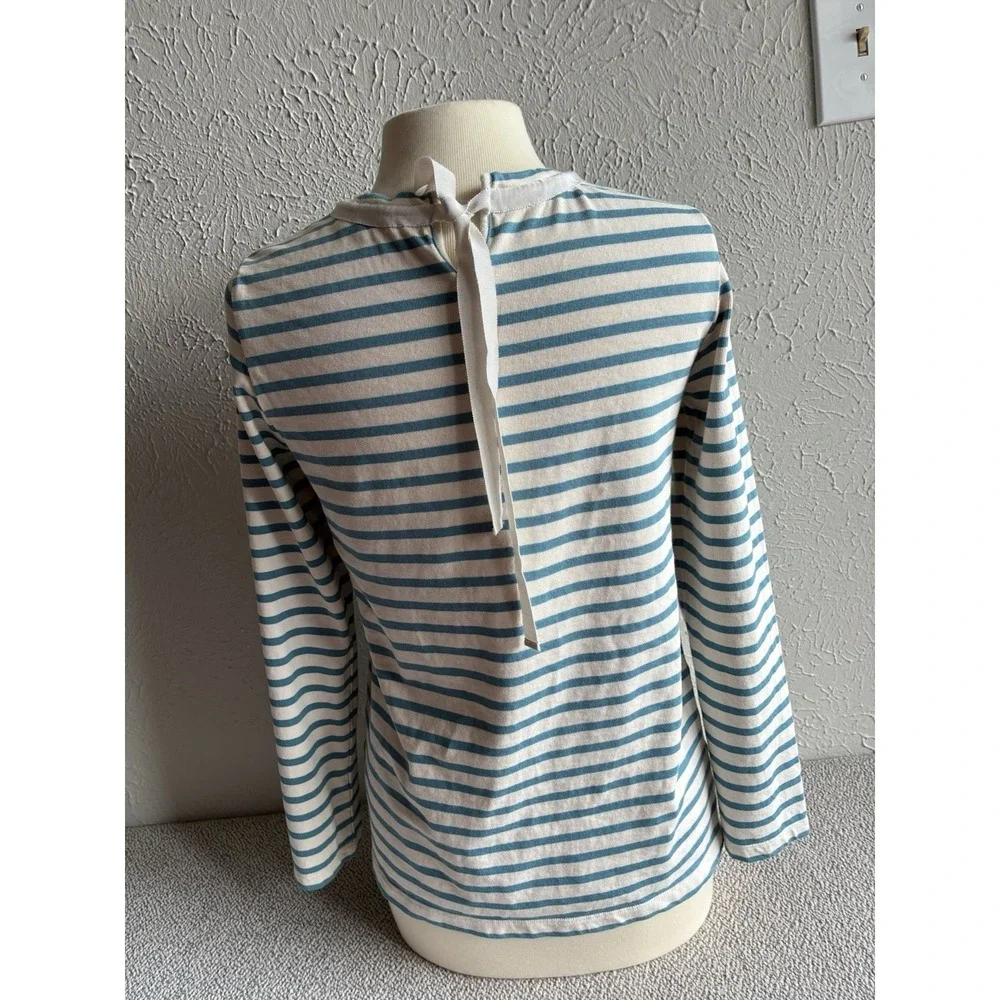 Tory Burch Embellished Striped Top Blue Cream Preppy Nautical Size S - Picture 13 of 14